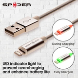 SPIDER Lightning Charging and Sync USB Cable-with LED indicator light (MFi certified), Item#E-USBLED-BK1M