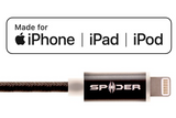 SPIDER Lightning Charging and Sync USB Cable-with LED indicator light (MFi certified), Item#E-USBLED-BK1M